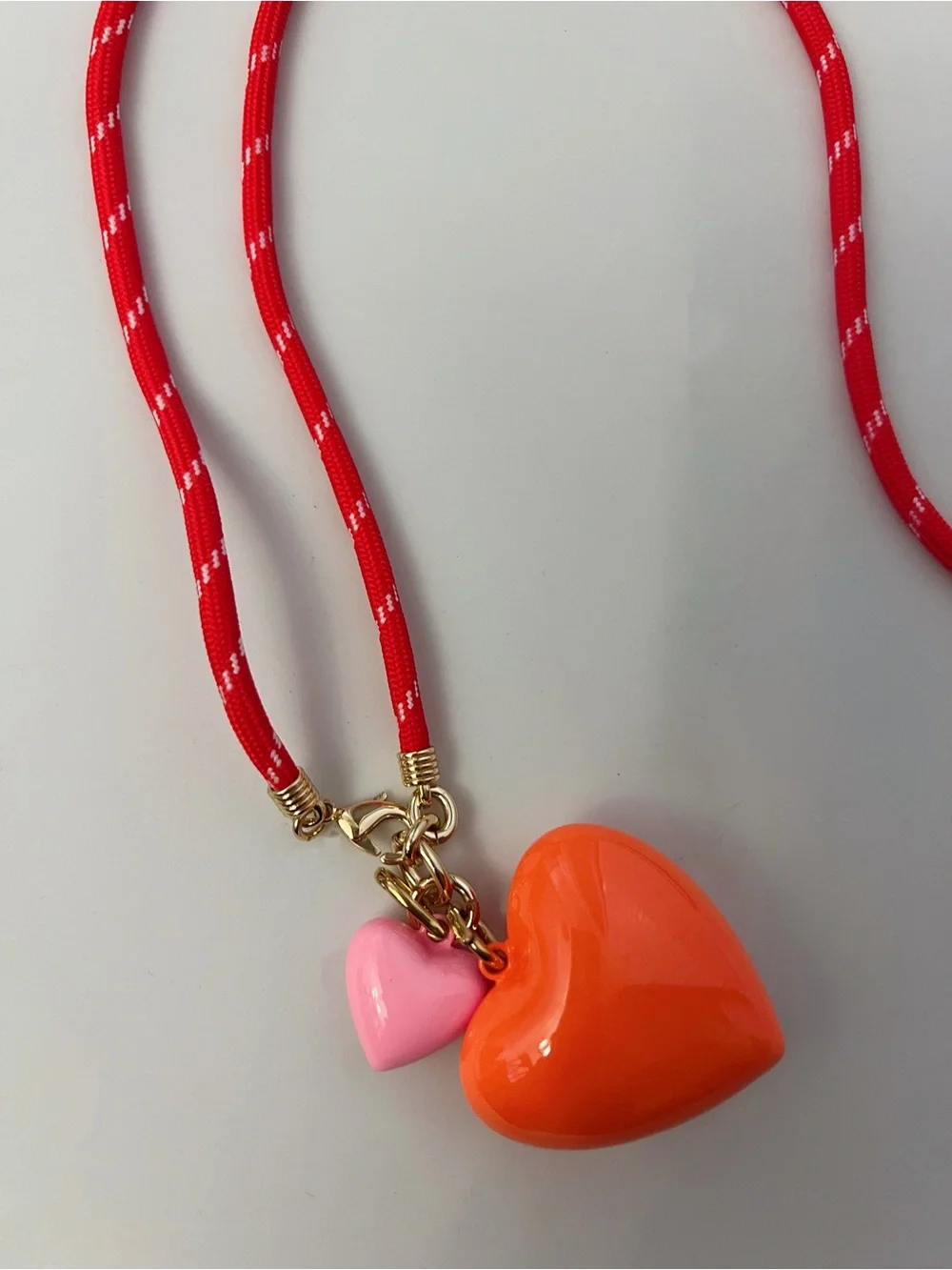 Roxanne Assoulin The Happy Cord Long Big Double Heart Necklace Orange Pink